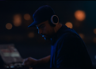 Music producer at laptop